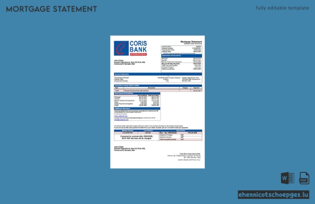 Mali Coris Bank International Mali Hypothekenabrechnung Word- und PDF-Beispielvorschau